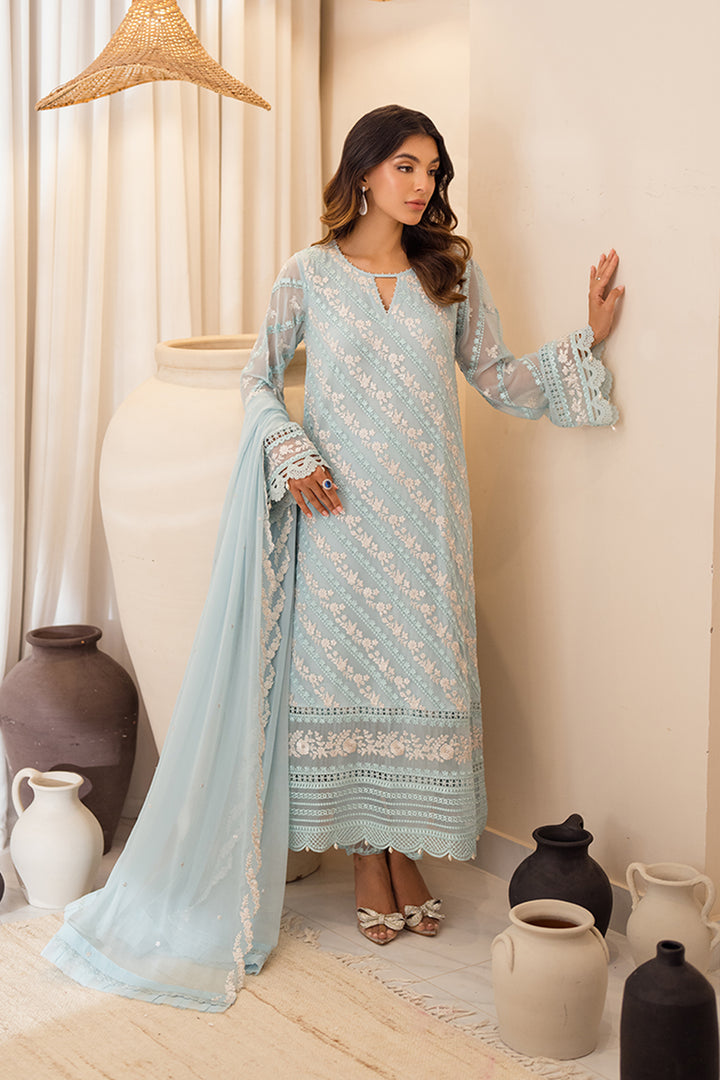 Azure | Ensembles Embroidered Formals | Mint Glaze XS Sky Blue Chiffon