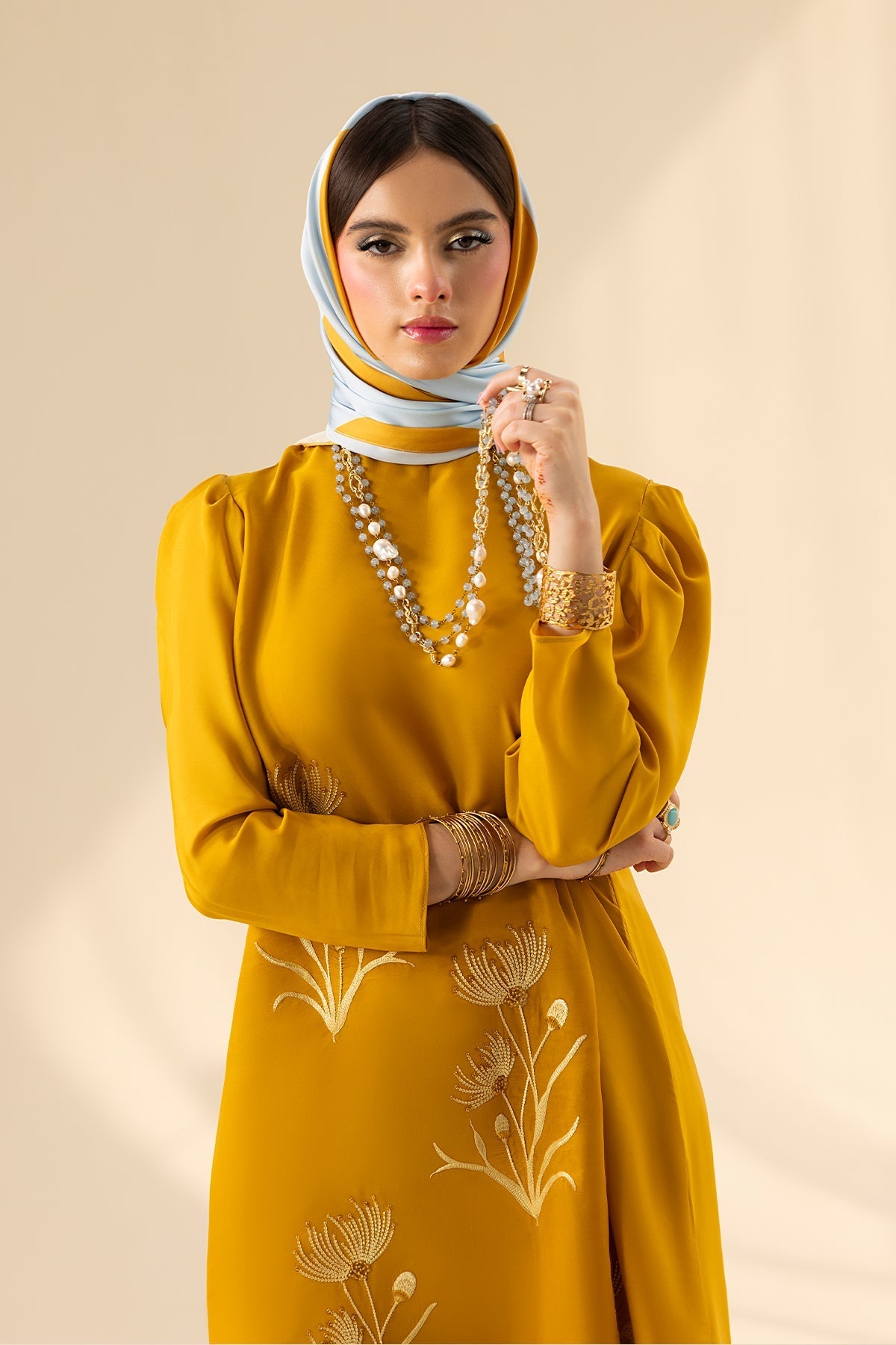 Erum Khan | Lillia Summer Edit | Honey Haze L Gold Charmeuse Silk