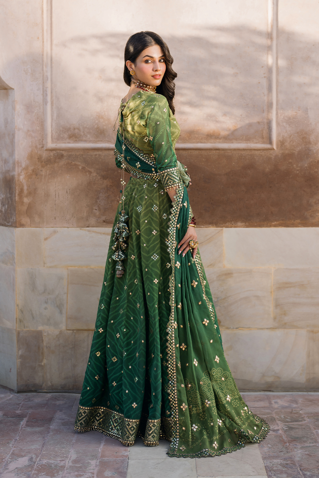 Iznik | Bandhani Formals | UE-328 XS Emerald Green Chiffon