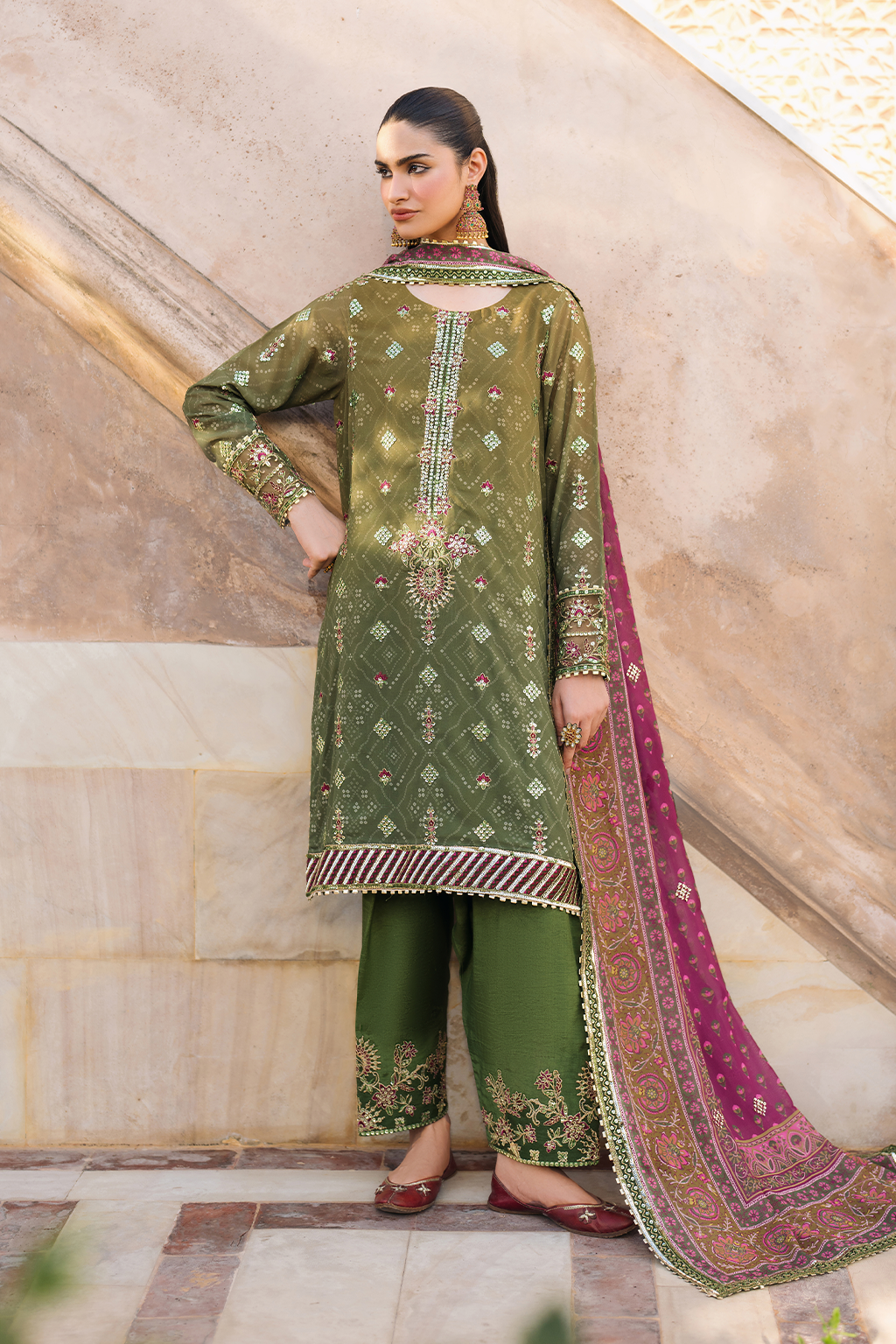 Iznik | Bandhani Formals | UE-329 L Apple Green Chiffon