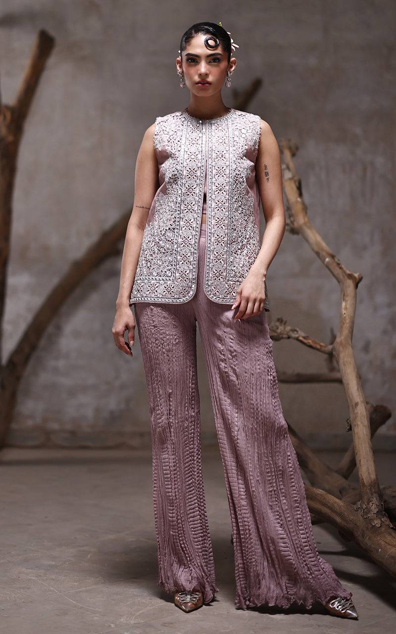 Threads and Motifs | Formal Dresses 25 | Organza Embroidered Jacket With Crushed Trouser - Pakistani Designer Dress - by Threads and Motifs - Type : Ladies Clothes - 100% Original at Saira Sultan