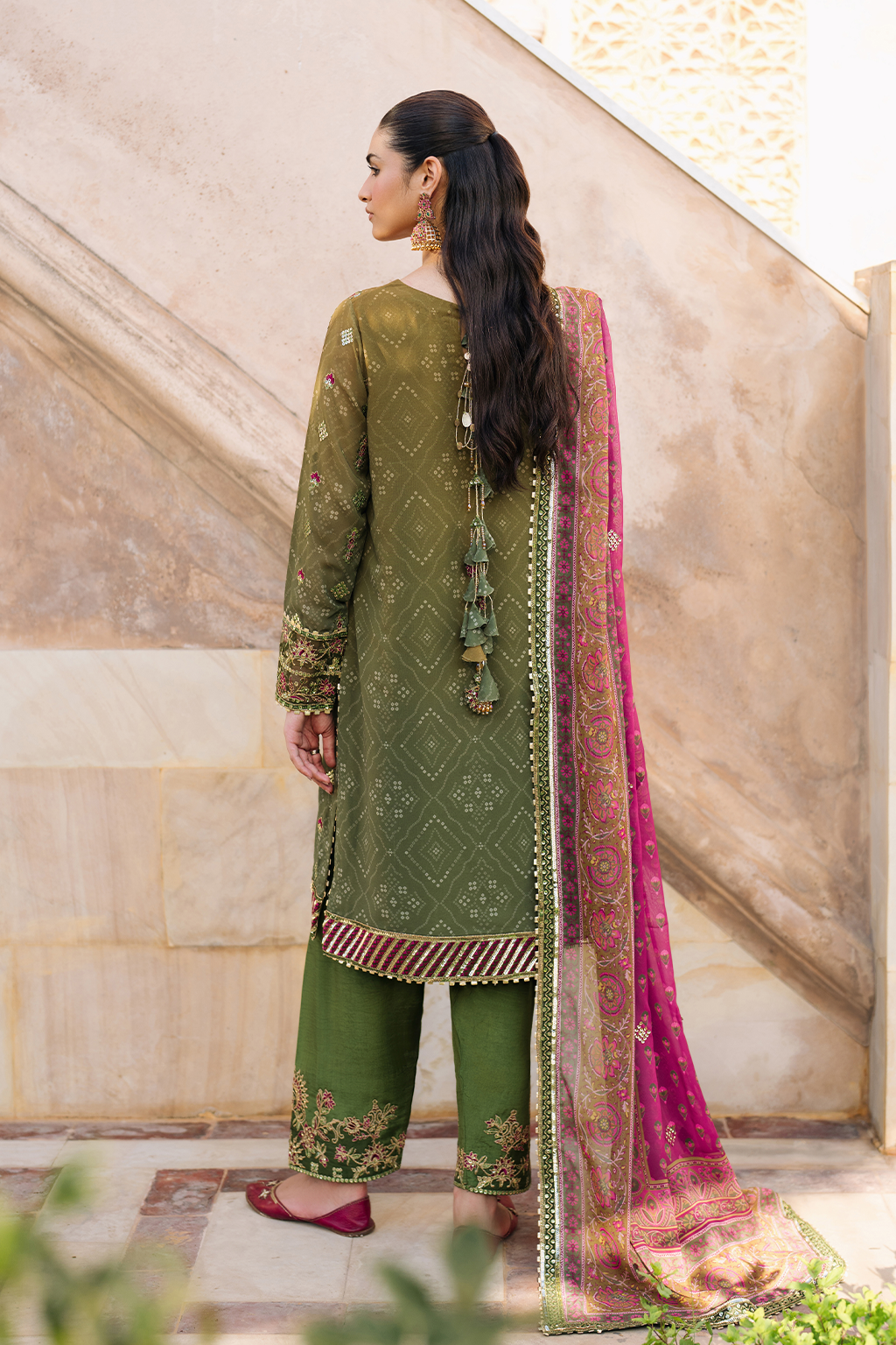 Iznik | Bandhani Formals | UE-329 XS Apple Green Chiffon