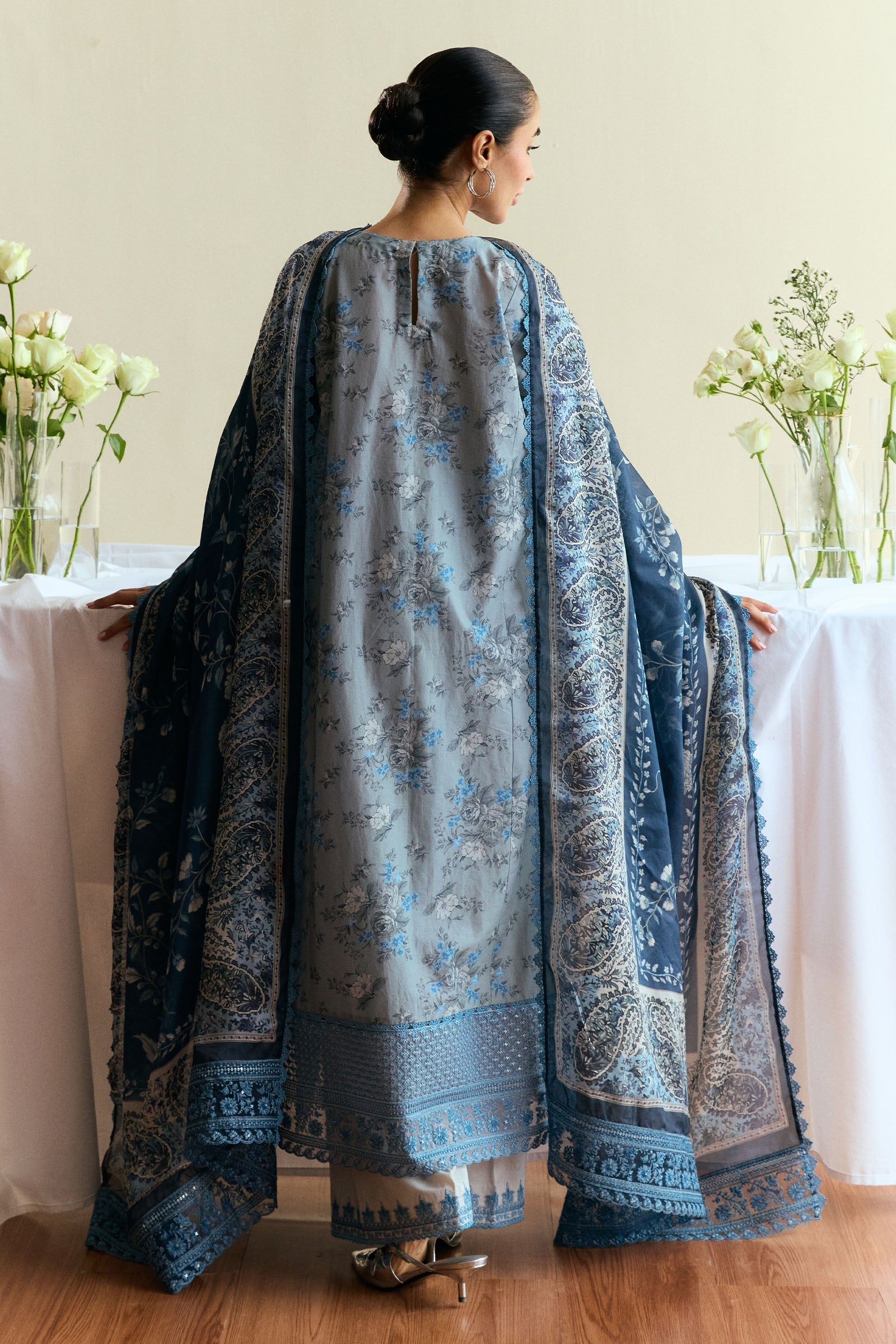 Zara Shahjahan | Coco Eid Edit | Fleuron-D6 S Light Blue Gray Lawn
