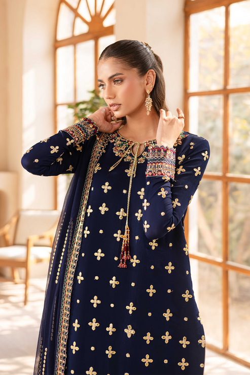 Emaan Adeel | Noore Festive Formals | ZAVIA M Navy Blue Chiffon