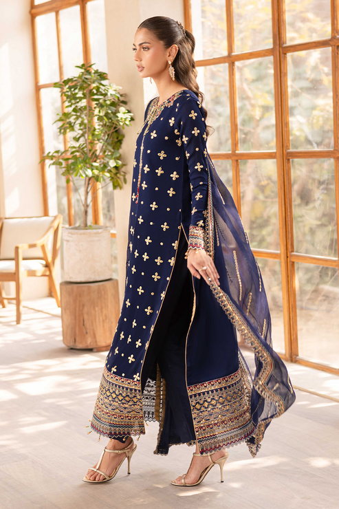 Emaan Adeel | Noore Festive Formals | ZAVIA XL Navy Blue Chiffon