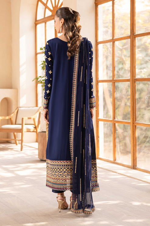 Emaan Adeel | Noore Festive Formals | ZAVIA XS Navy Blue Chiffon