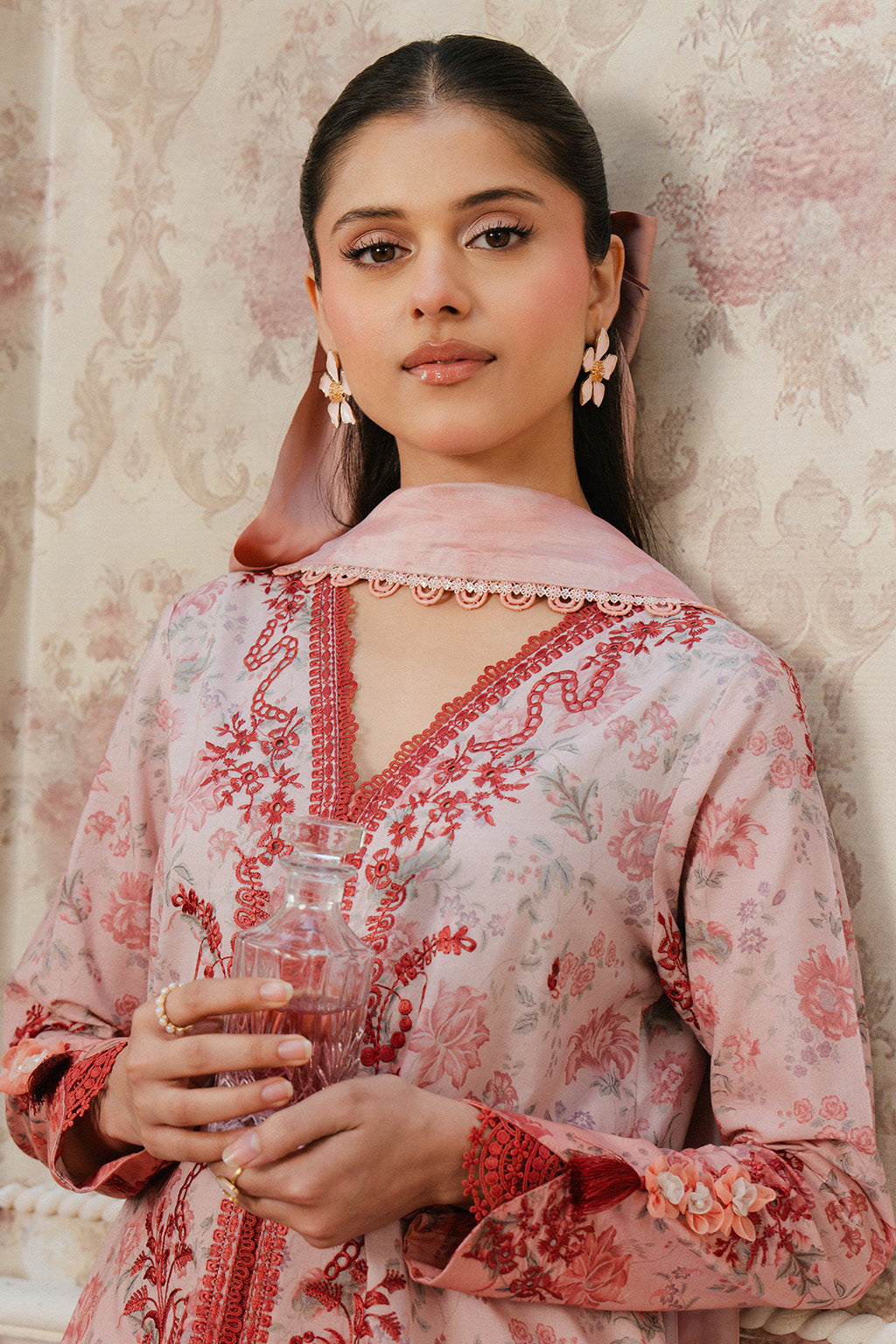 Ayzel | Armelia Printed Lawn 25 | Ayla M Salmon Pink Lawn
