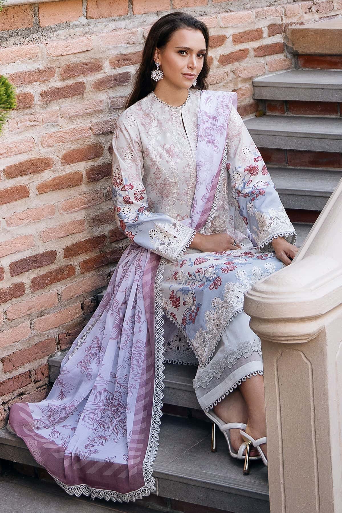 Afrozeh | Damask The Holiday Edit 25 | Opaline B XL Off White Lawn