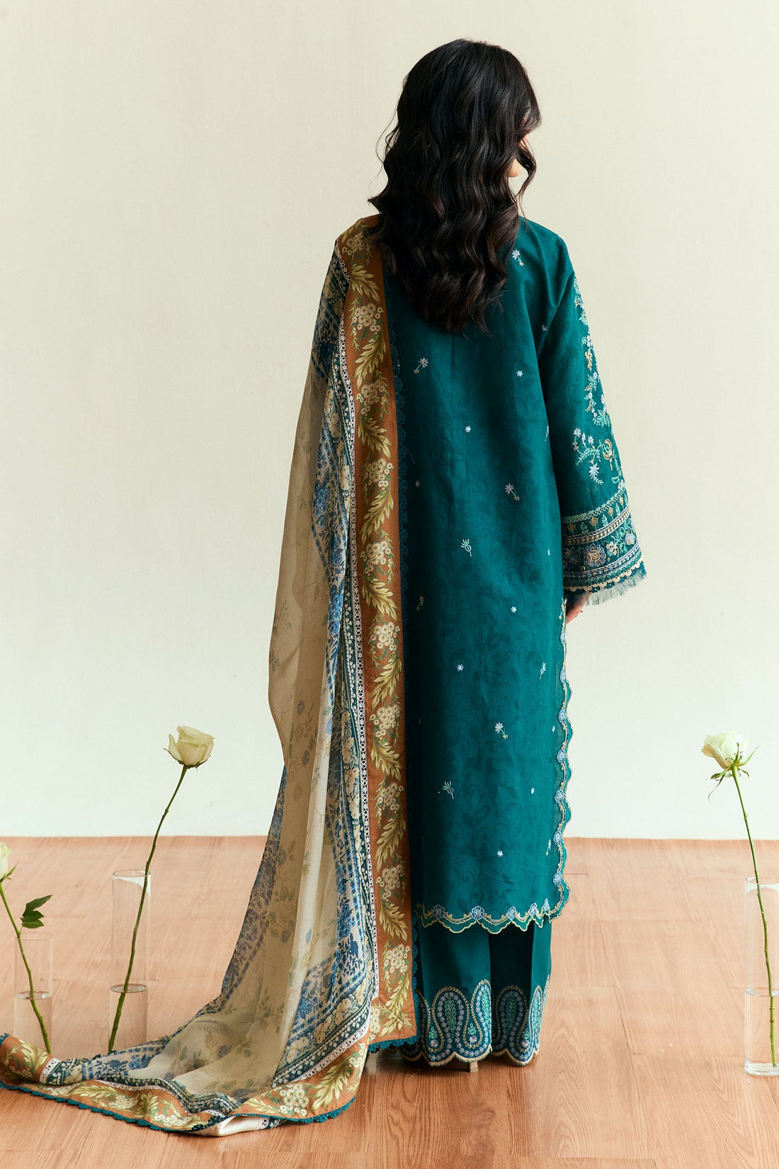 Zara Shahjahan | Coco Eid Edit | Marigold-D4 XS Teal Green Jacquard