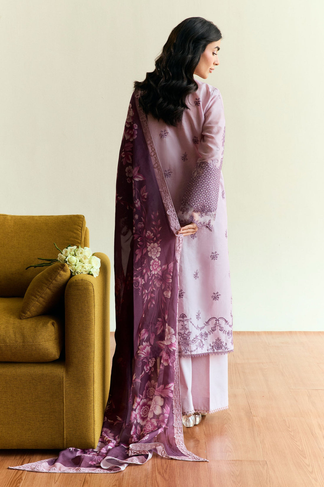Zara Shahjahan | Coco Eid Edit |Quince-D5 XS Lilac Gray Lawn