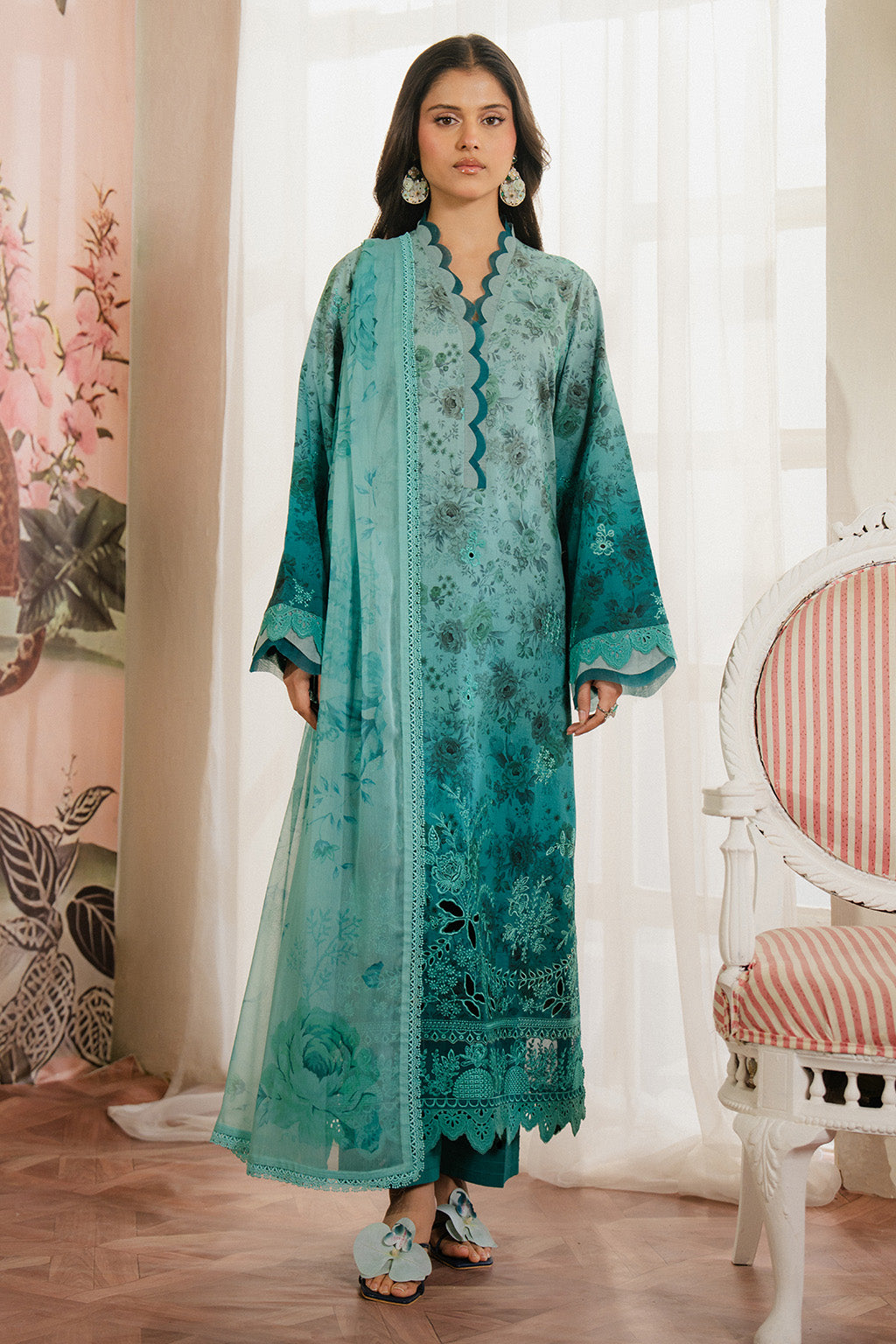 Ayzel | Armelia Printed Lawn 25 | Esmera XS Sea Green Lawn