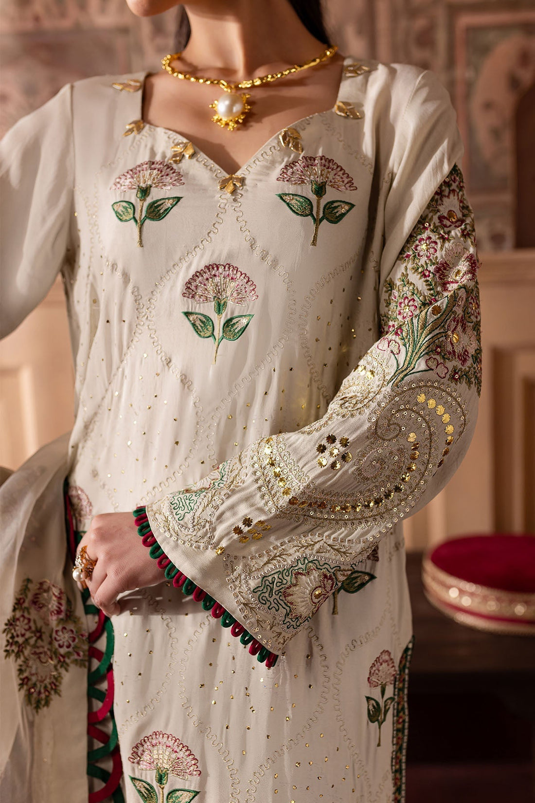 Nureh | Nur Mahal Formals | NE-139 XS Ivory Silk