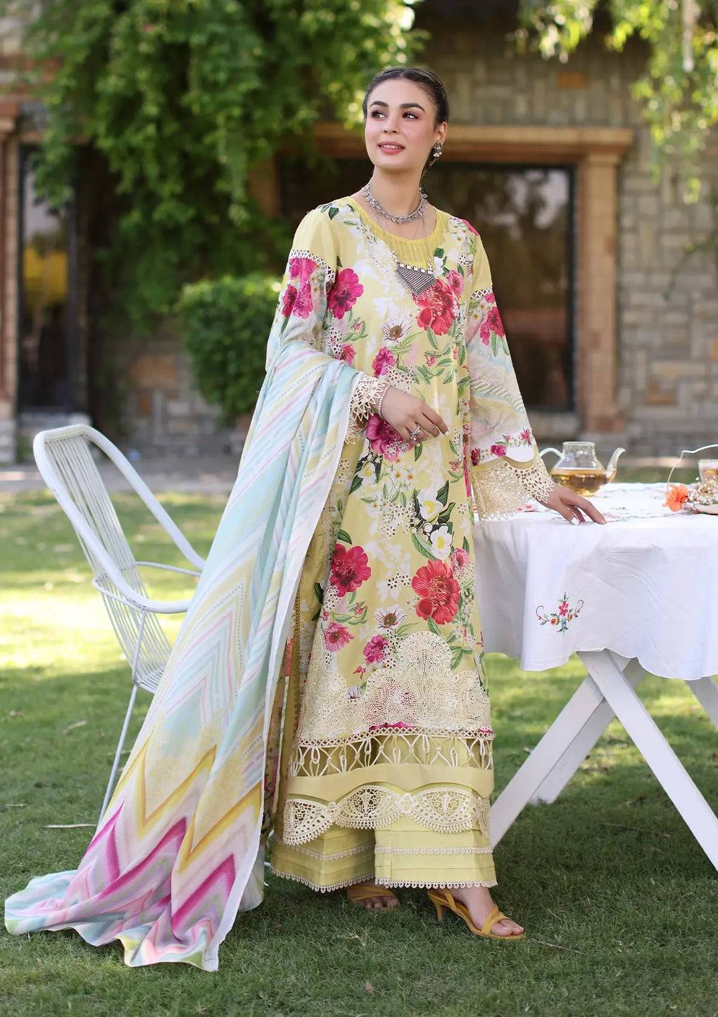 Elaf Premium | Prints Chikankari 24 | 06A SUNSHINE BOUQUET - Pakistani Designer Dress - by Elaf Premium | Type: Luxury - 100% Original at Saira Sultan