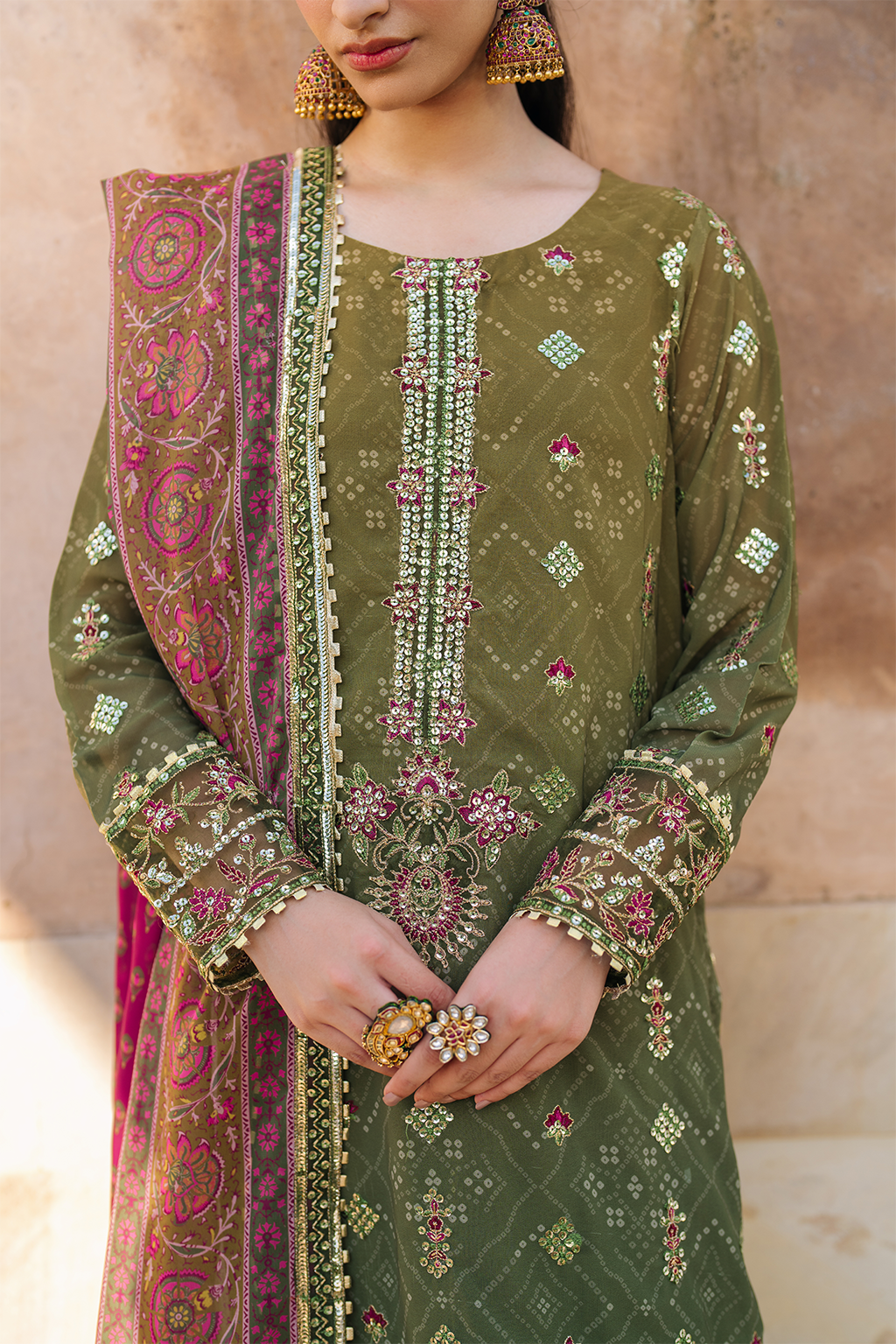 Iznik | Bandhani Formals | UE-329 M Apple Green Chiffon