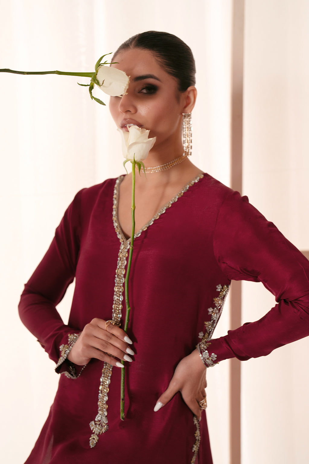Ajr Couture | Symphony Luxe Festive 25 | Rebel Rose XL Maroon Silk