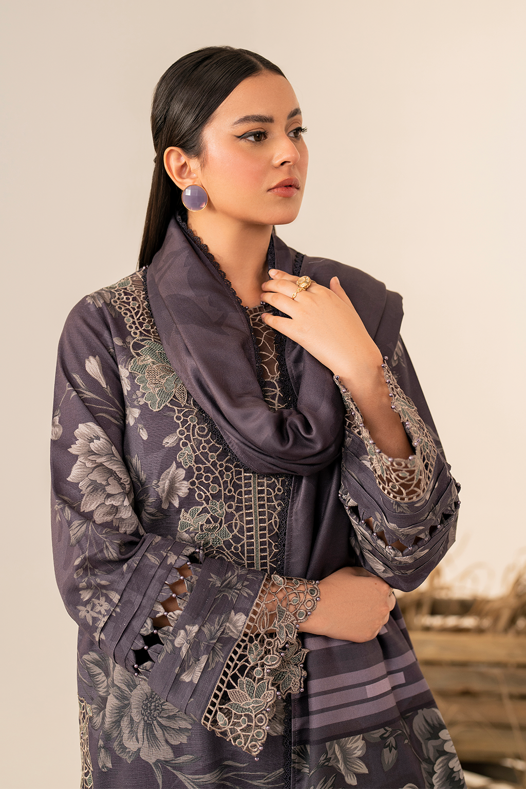 Iznik | Exclusive Winter | UE-349 L Purple Gray Slub Khaddar