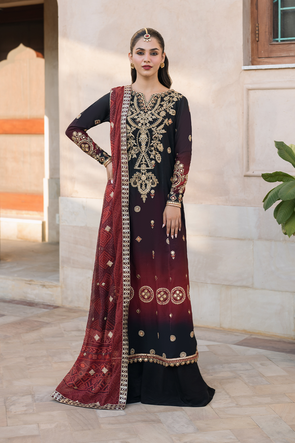 Iznik | Bandhani Formals | UE-330 Custom Size Black Chiffon