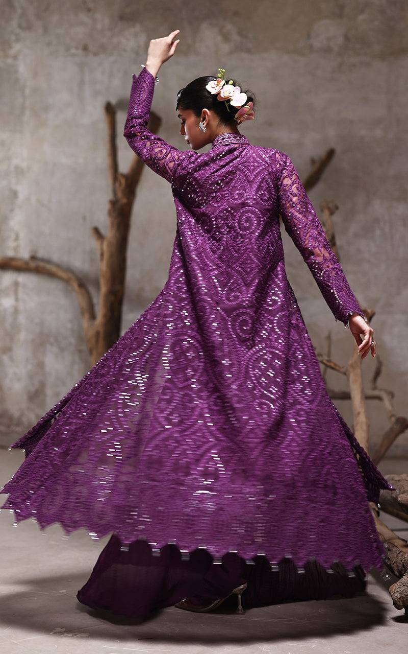 Threads and Motifs | Formal Dresses 25 | Organza Embroidered Jacket With Crushed Trouser - Pakistani Designer Dress - by Threads and Motifs - Type : Ladies Clothes - 100% Original at Saira Sultan