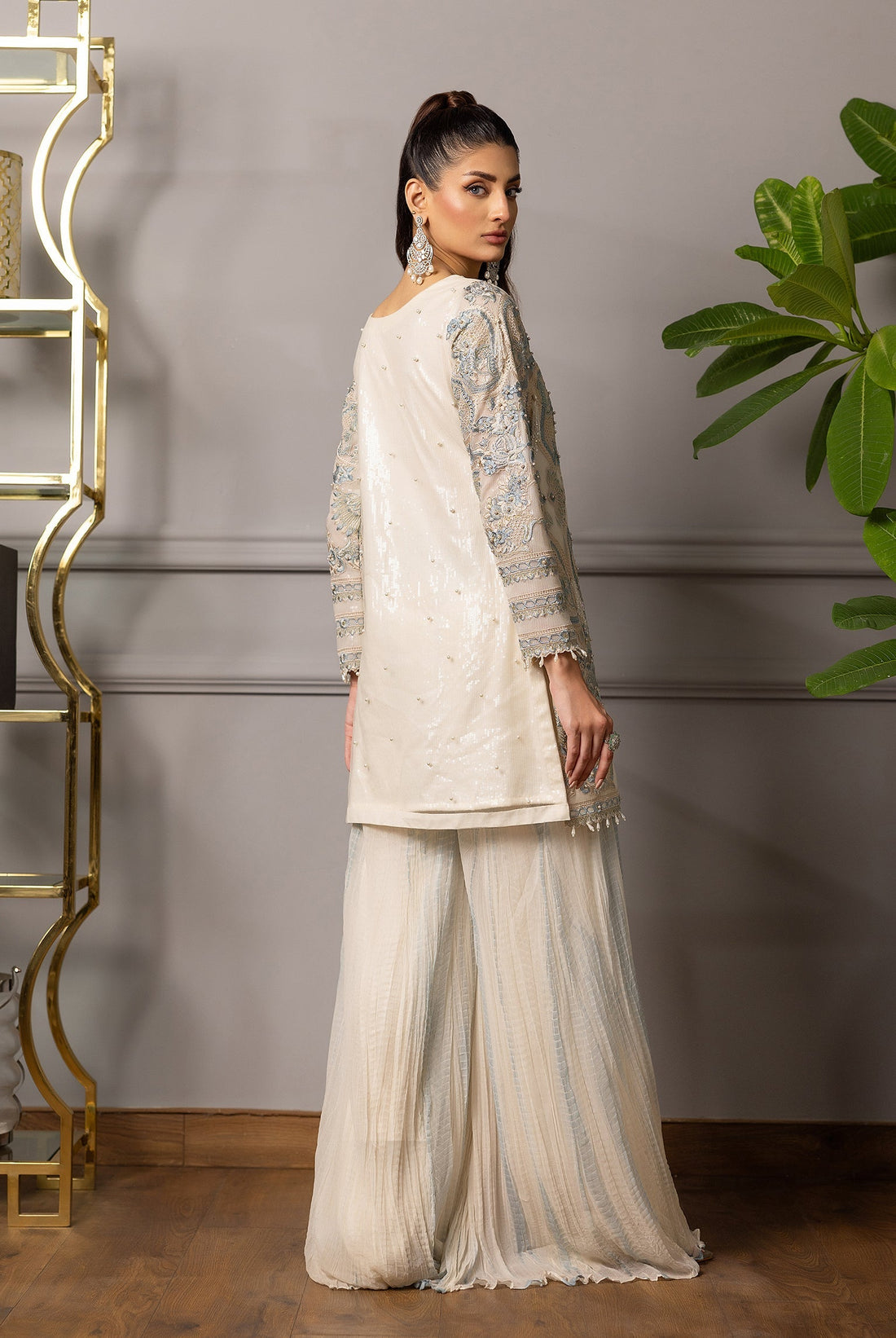 Threads and Motifs | Formal Dresses 25 | Embroidered Shirt With Gharara - Pakistani Designer Dress - by Threads and Motifs - Type : Ladies Clothes - 100% Original at Saira Sultan