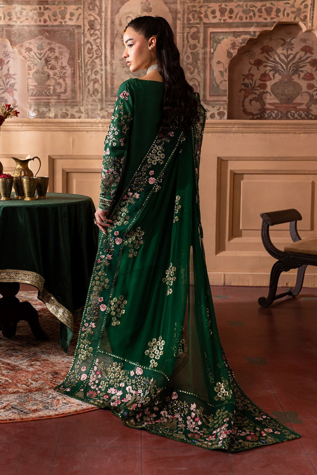 Nureh | Nur Mahal Formals | NE-138 XS Dark Green Silk