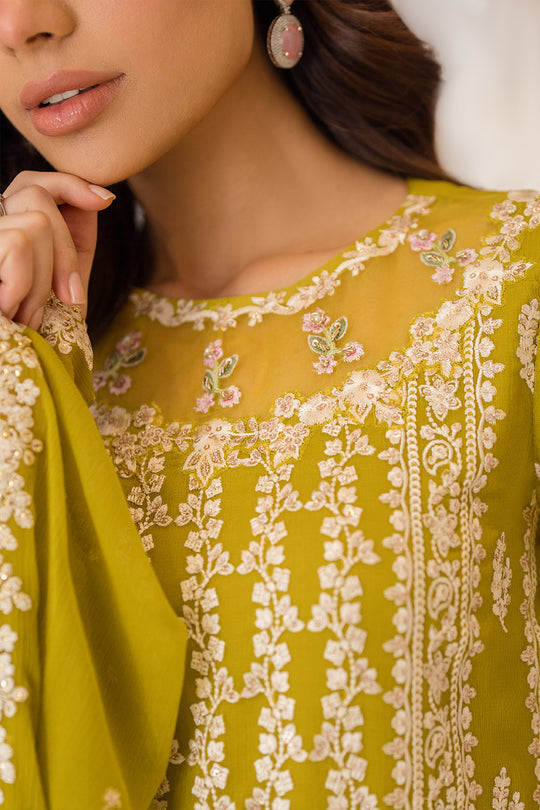 Azure | Ensembles Embroidered Formals | Amber Glow M Mist Yellow Chiffon