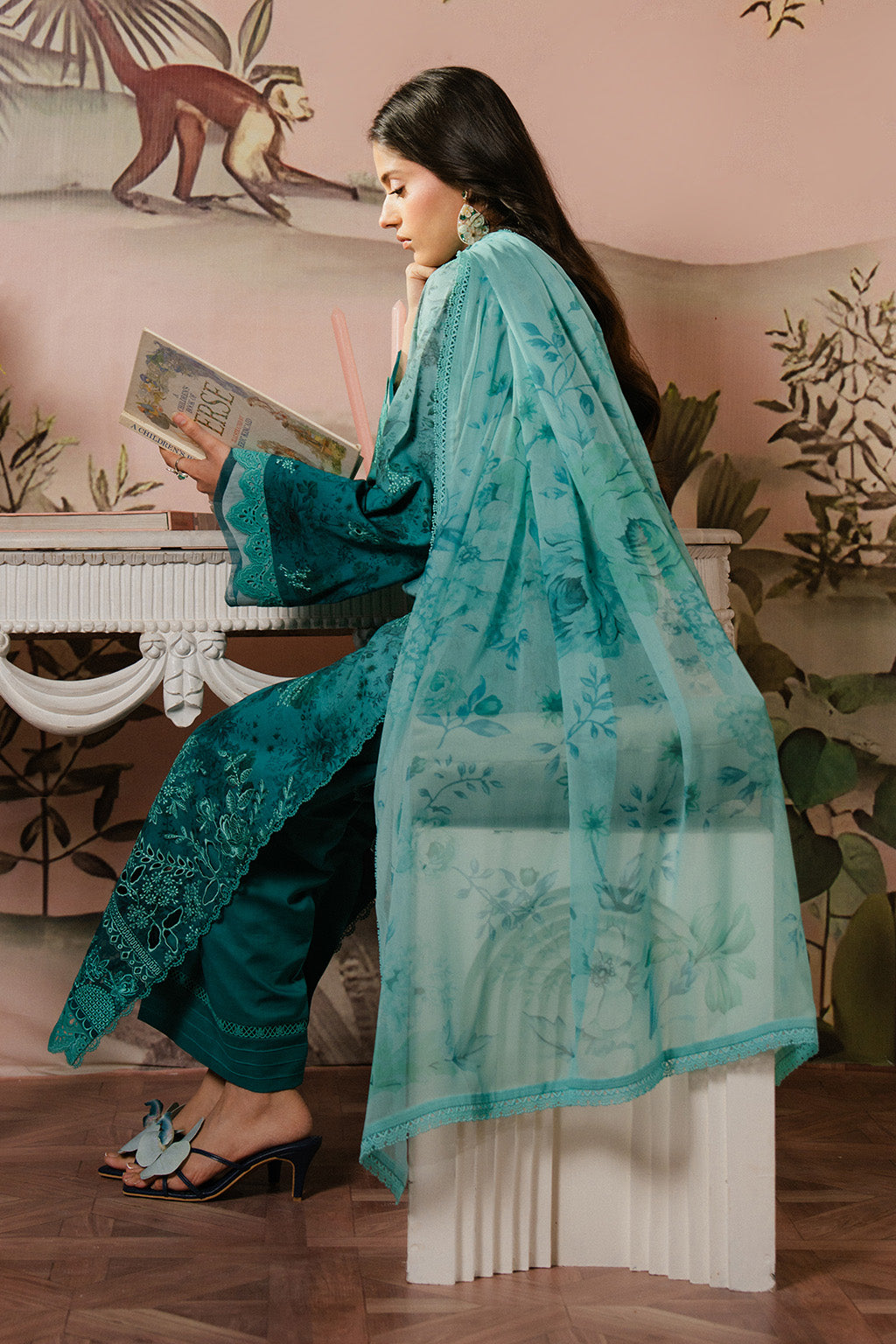 Ayzel | Armelia Printed Lawn 25 | Esmera XL Sea Green Lawn