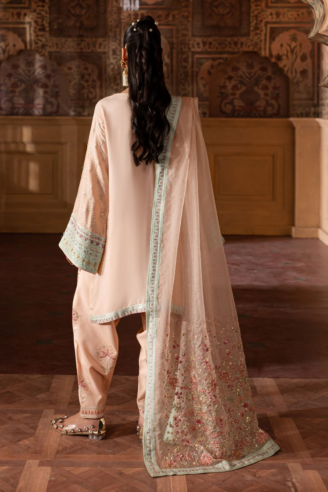 Nureh | Nur Mahal Formals | NE-141 XS Pale Peach Silk