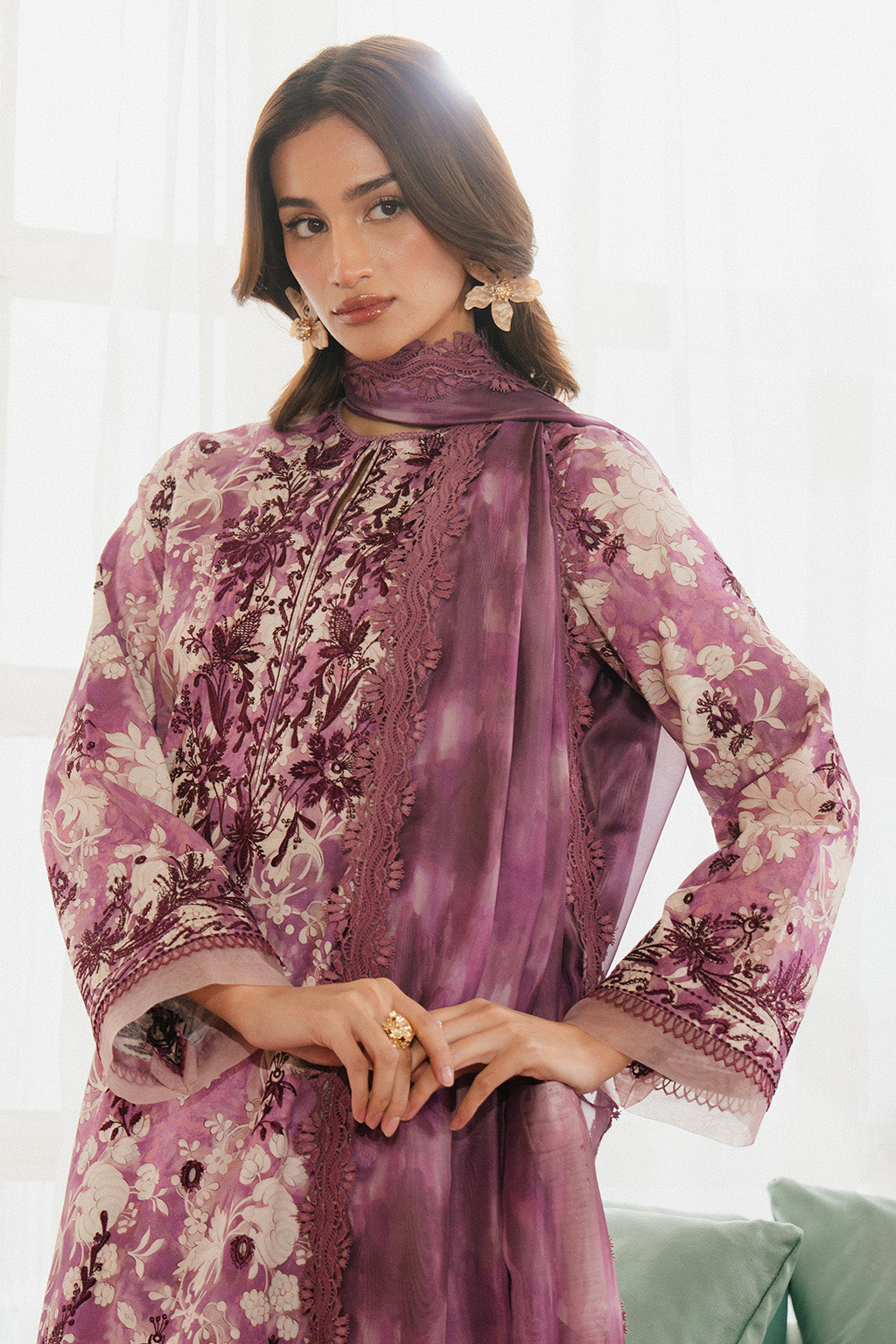Ayzel | Armelia Printed Lawn 25 | Ren M Rose Pink Lawn