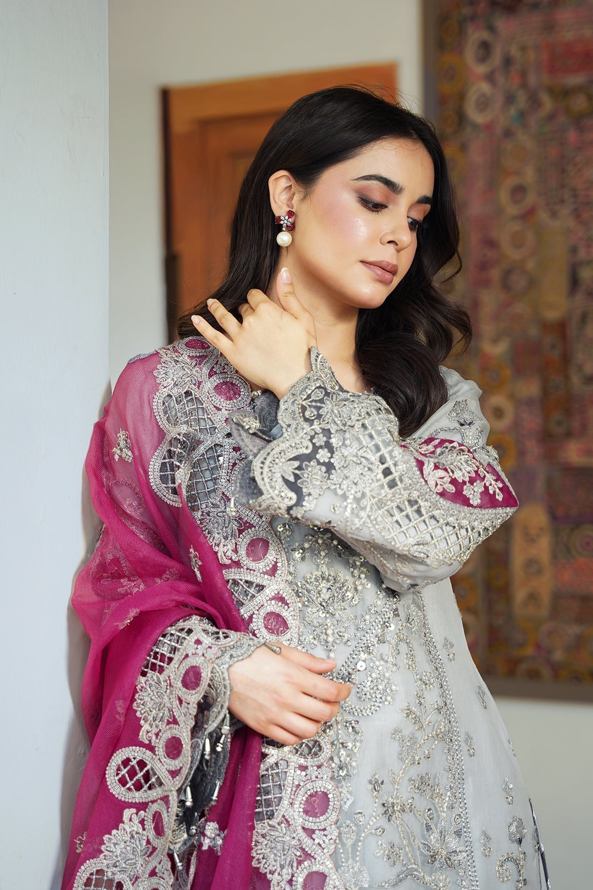 Imrozia Premium | Meeras Luxury Eid 25 | I-228 ZAREEN L Pastel Gray Organza