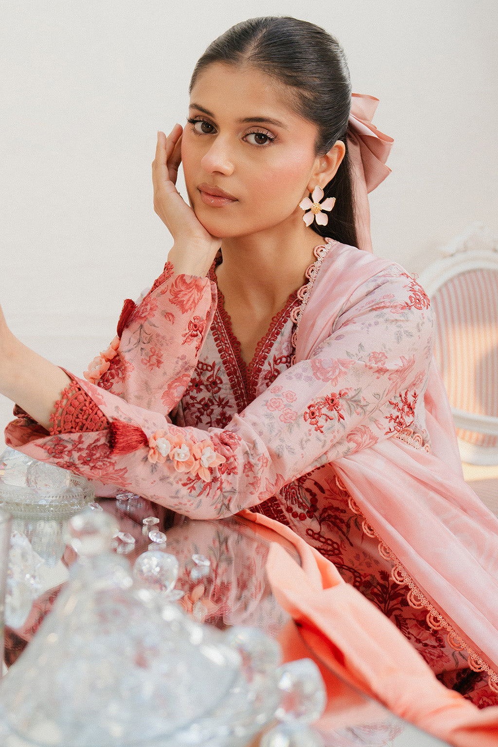 Ayzel | Armelia Printed Lawn 25 | Ayla L Salmon Pink Lawn