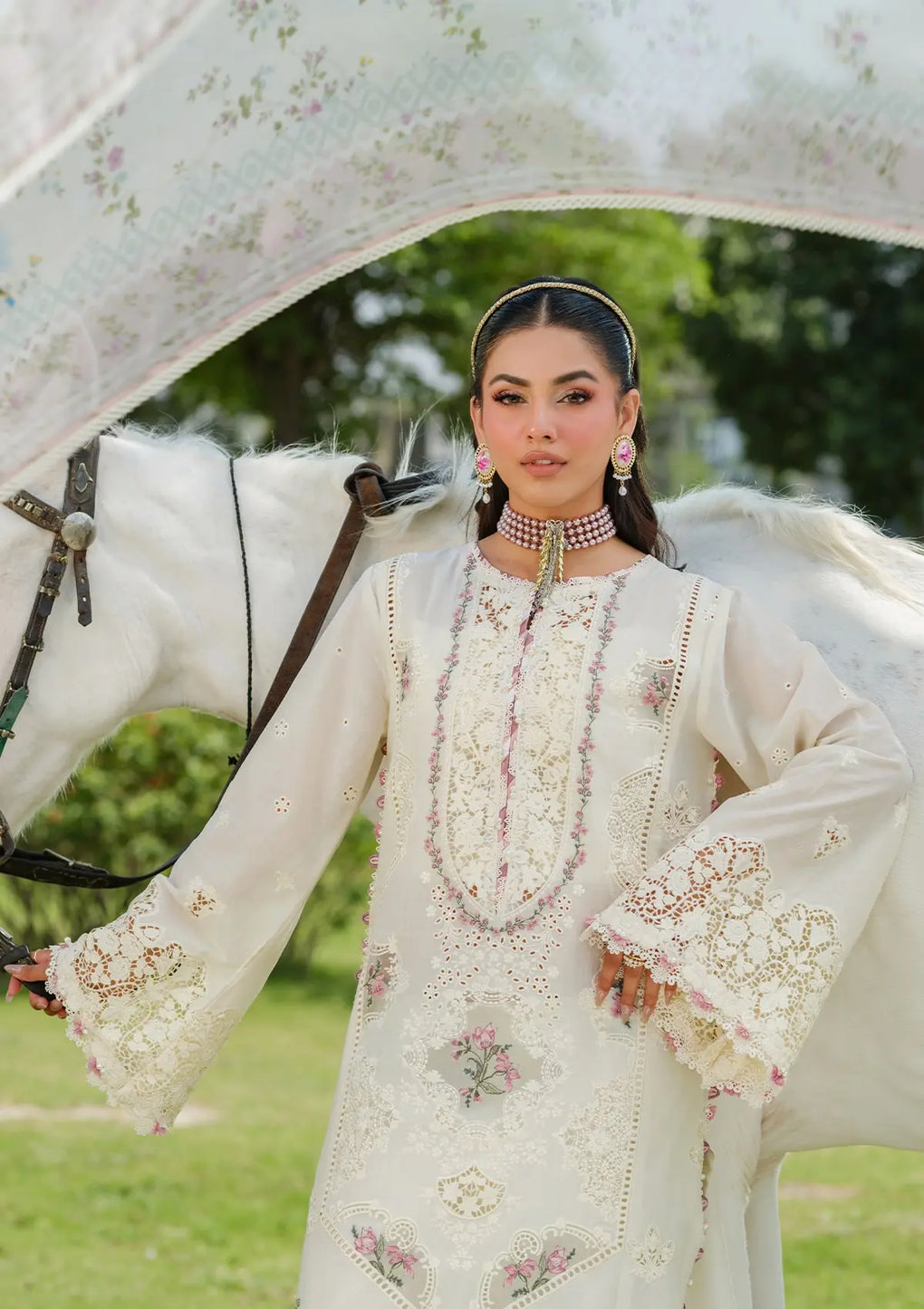 Elaf Premium | Luxury Lawn 25 | ELH-7A WHITE EMPRESS L Off White Lawn