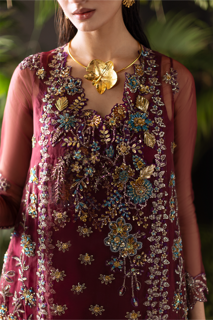 Saad Shaikh | Flurie Formals | Regina L Maroon Organza