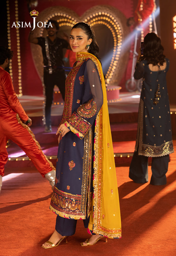 Asim Jofa | Festive Collection 25 | AJLF-16 M Navy Blue Chiffon