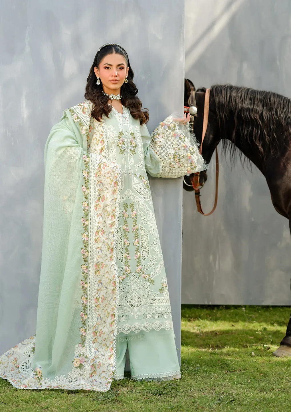 Elaf Premium | Luxury Lawn 25 | ELH-4B FROSTEL XL Mint Lawn