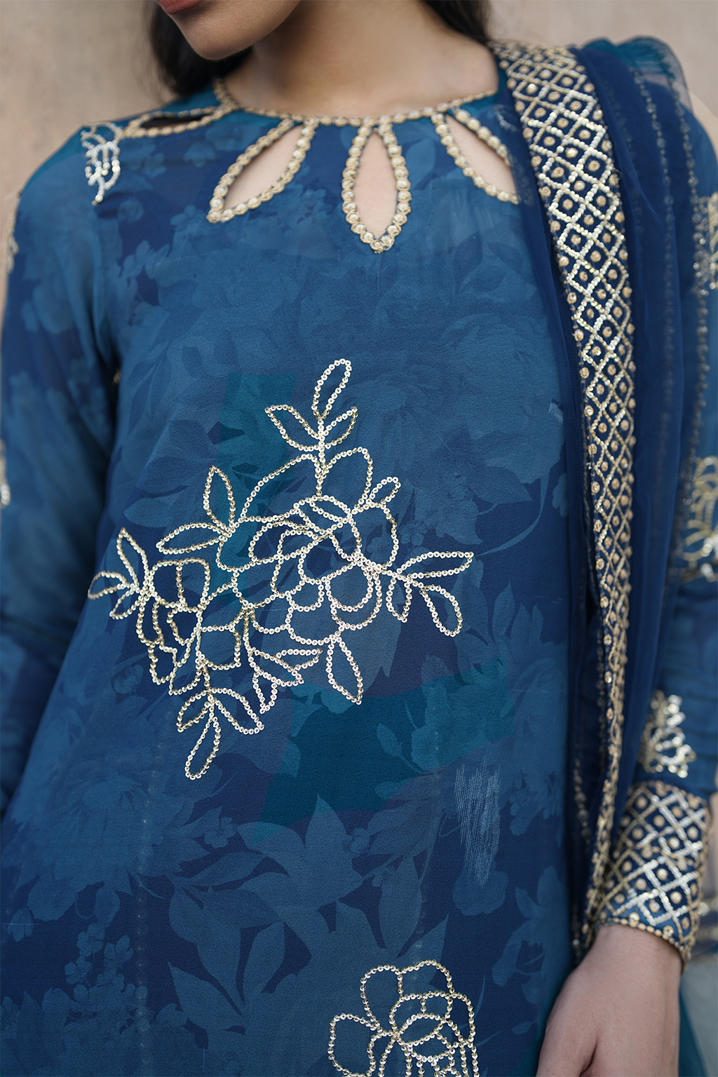 Iznik | Bandhani Formals | UE-331 XL Zinc Chiffon