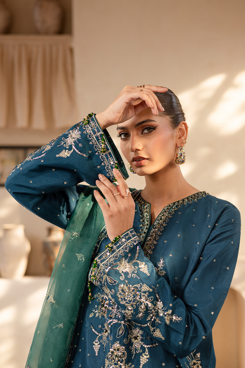 Emaan Adeel | Noore Festive Formals | LAVEEN M Zinc Raw Silk
