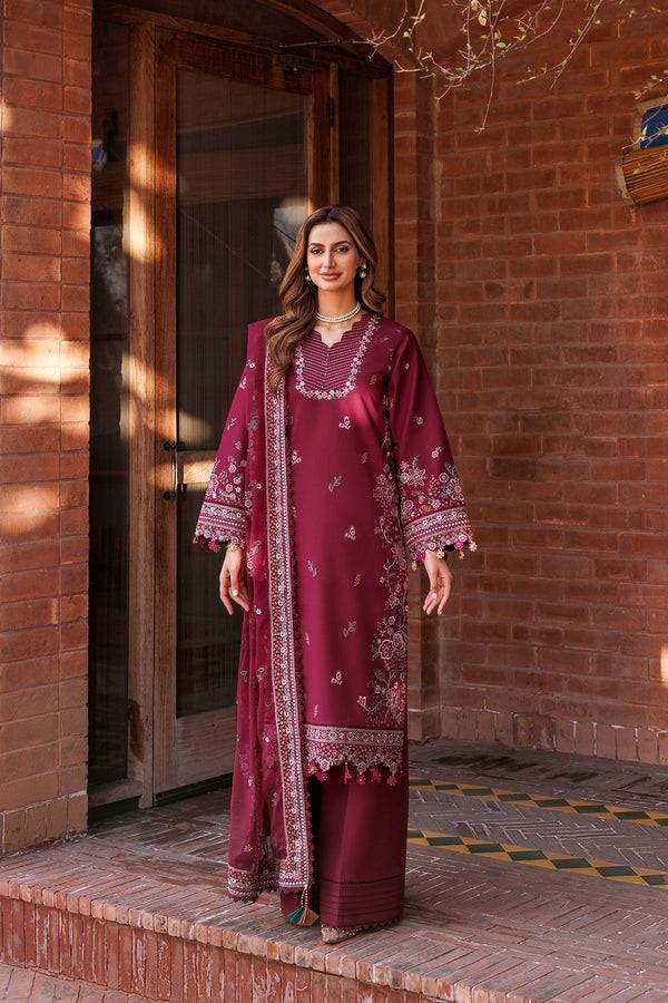 Farasha | Dastoor Embroidered Lawn SS24 | RUBY GLAM - Pakistani Designer Dress - by Farasha | Type: Luxury - 100% Original at Saira Sultan