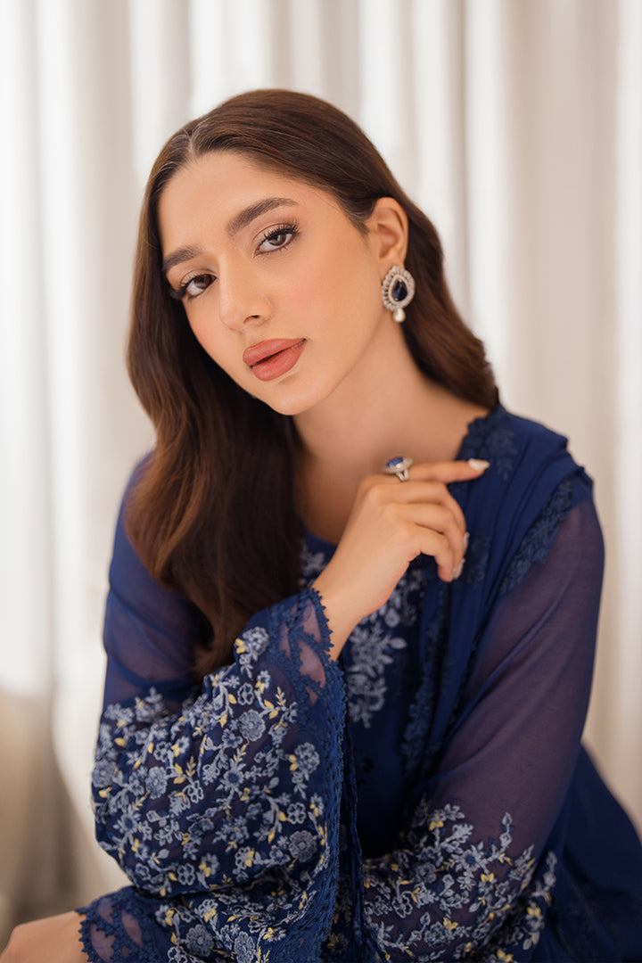 Azure | Ensembles Embroidered Formals | Azure Breeze XS Navy Blue Chiffon