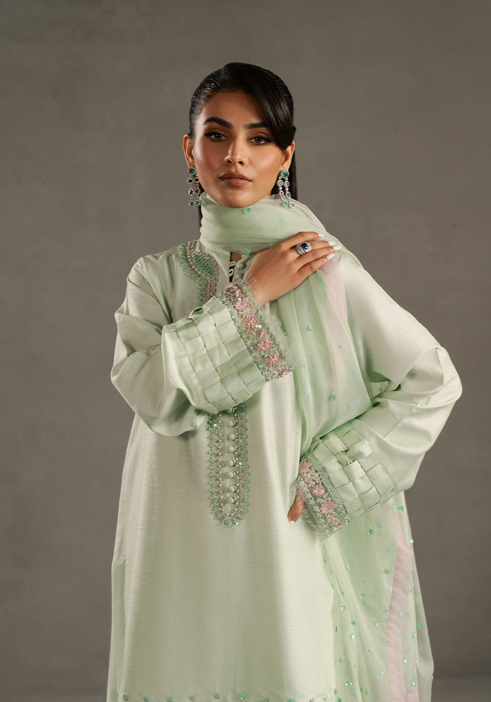 Zarqash | Silk Edit | ZQS 021 VANAYA L Mint Green Raw Silk