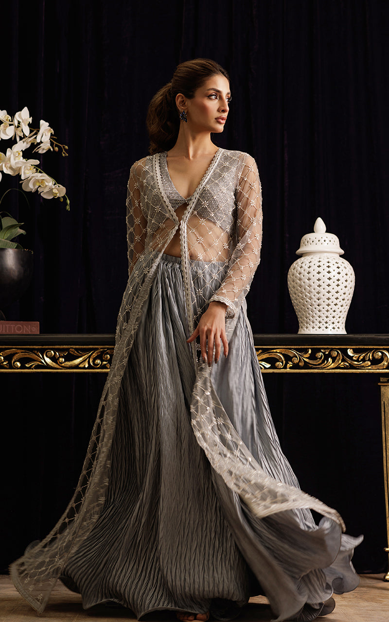 Threads and Motifs | Formal Dresses 25 | Net Embroidered Jacket with Tube and Skirt - Pakistani Designer Dress - by Threads and Motifs - Type : Ladies Clothes - 100% Original at Saira Sultan