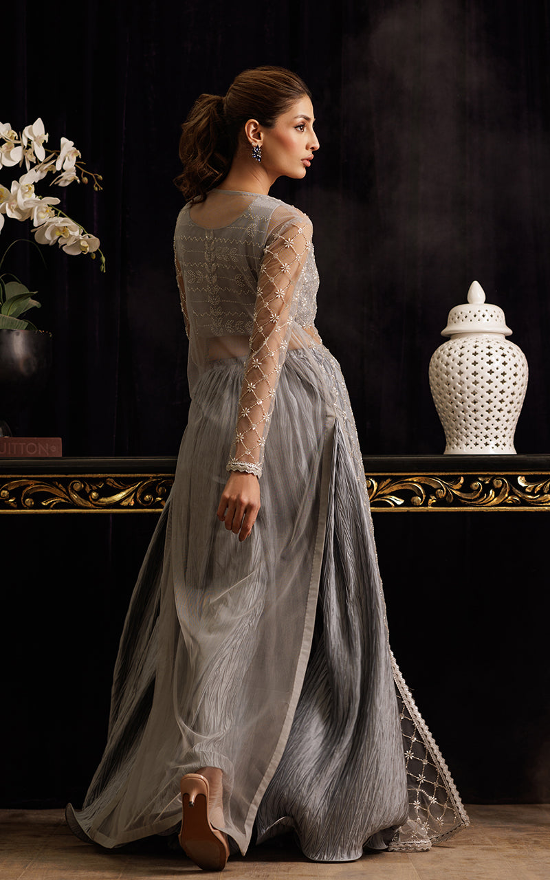 Threads and Motifs | Formal Dresses 25 | Net Embroidered Jacket with Tube and Skirt - Pakistani Designer Dress - by Threads and Motifs - Type : Ladies Clothes - 100% Original at Saira Sultan