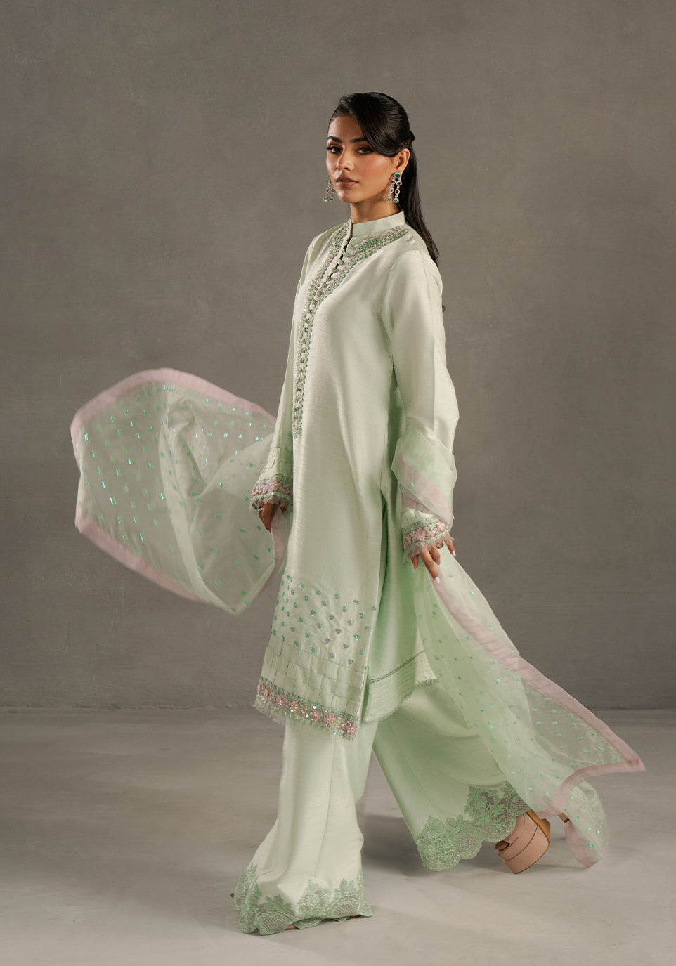Zarqash | Silk Edit | ZQS 021 VANAYA S Mint Green Raw Silk