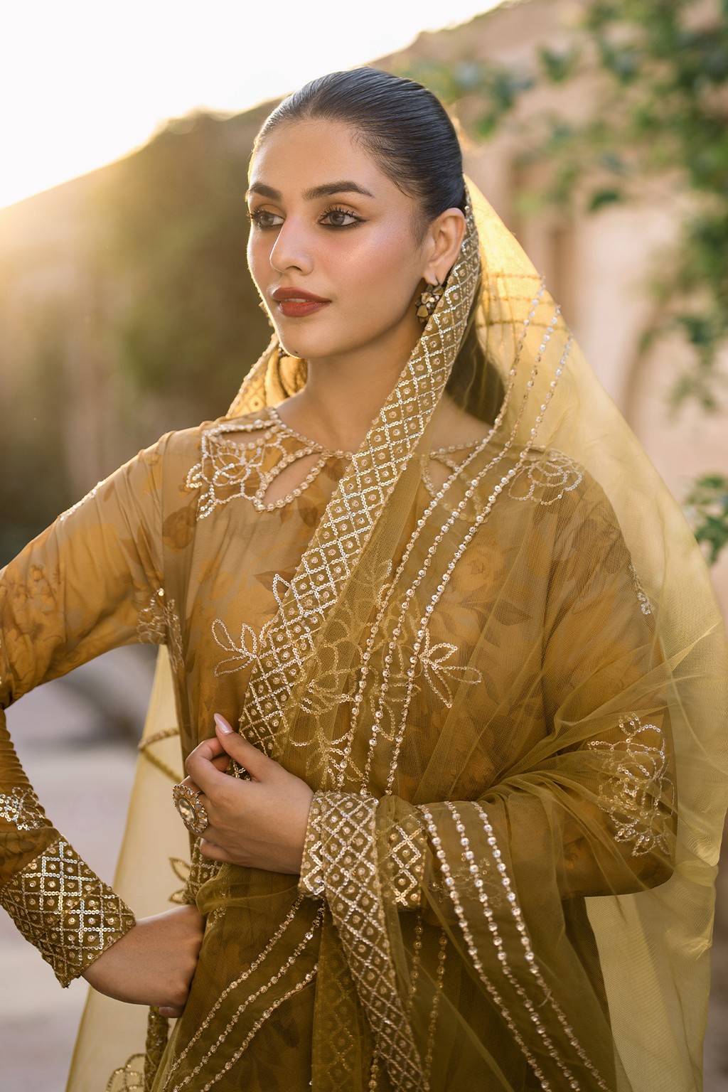 Iznik | Bandhani Formals | UE-332 Custom Size mendhi Chiffon