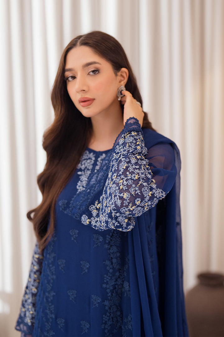 Azure | Ensembles Embroidered Formals | Azure Breeze M Navy Blue Chiffon