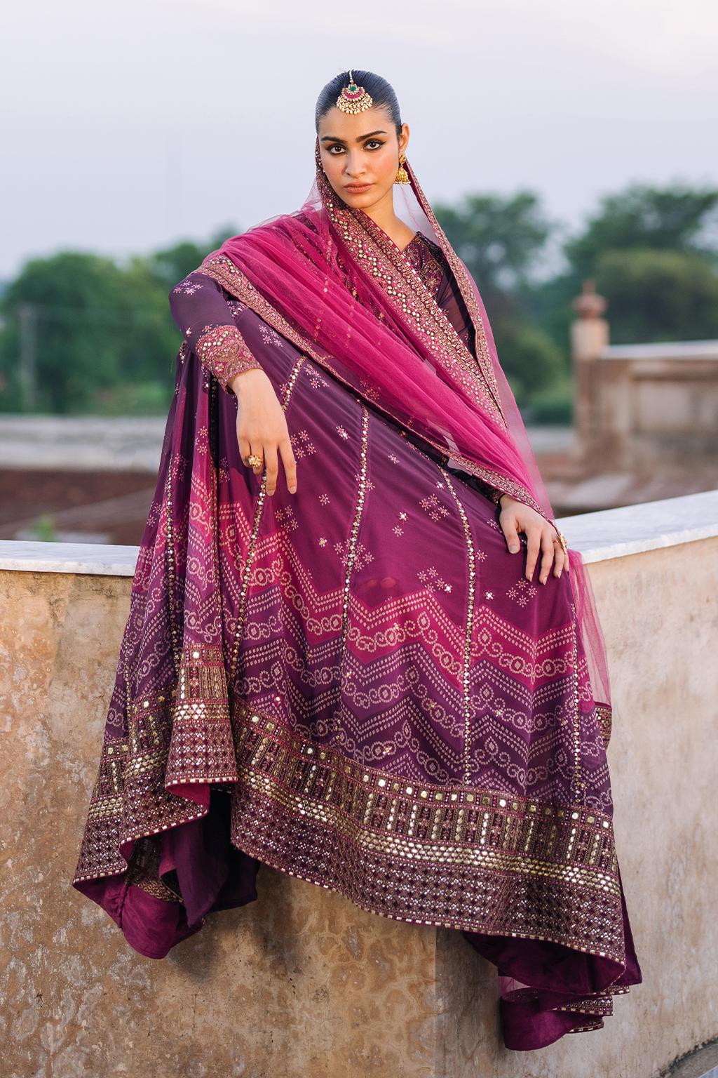 Iznik | Bandhani Formals | UE-333 M Magenta Chiffon