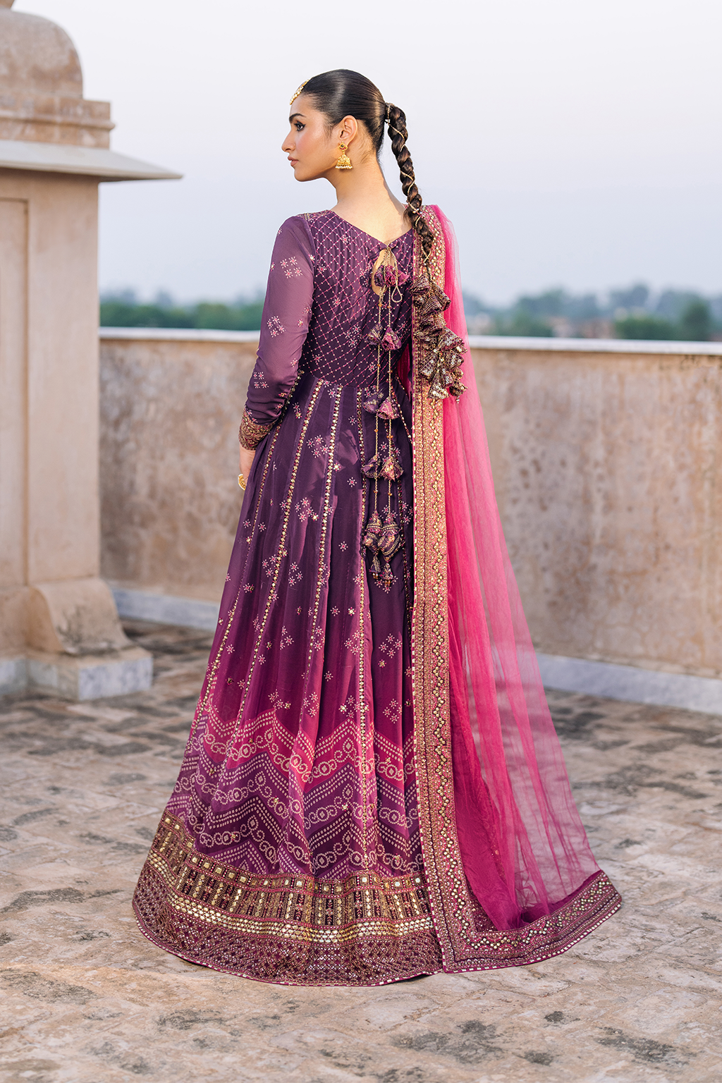 Iznik | Bandhani Formals | UE-333 XS Magenta Chiffon