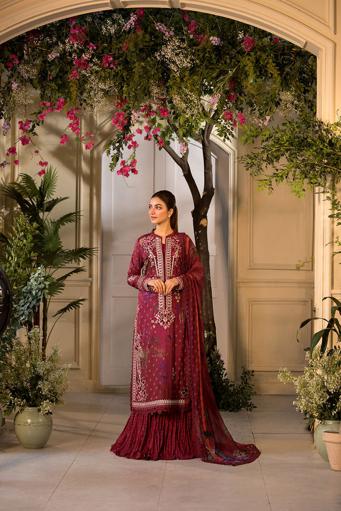 Sobia Nazir | Vital Lawn 25 | 9A Custom Size Maroon Lawn