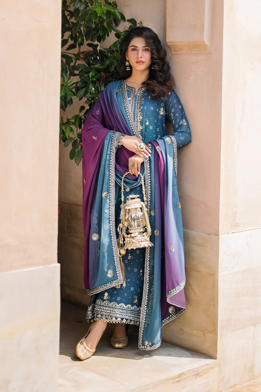 Iznik | Bandhani Formals | UE-335 XS Teal Blue Chiffon