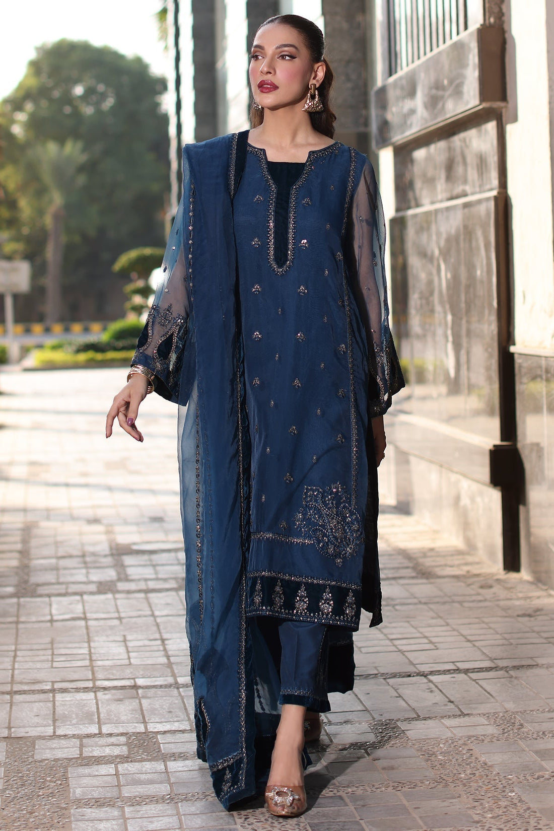 Charizma | Festive Pret | CMA-4-092 S Navy Blue Organza