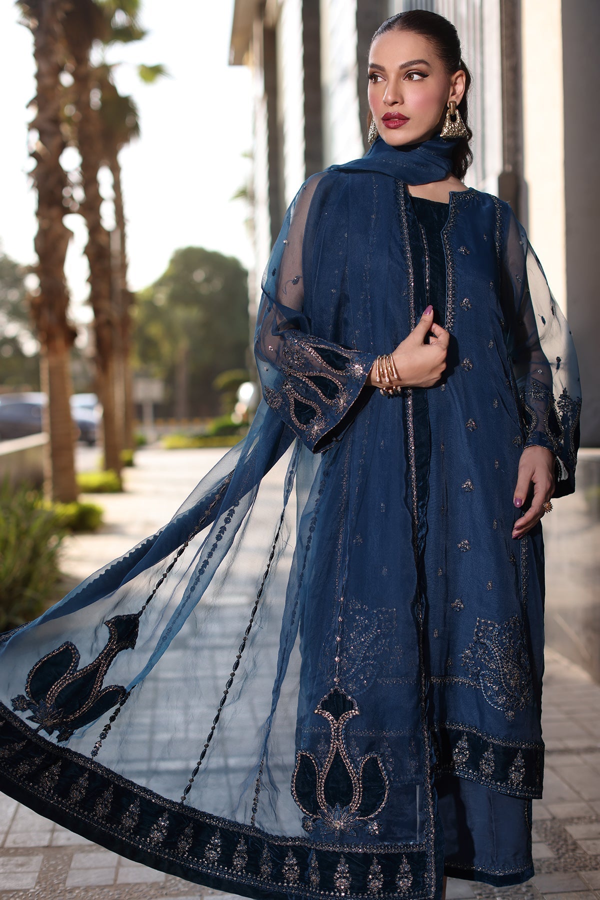 Charizma | Festive Pret | CMA-4-092 L Navy Blue Organza